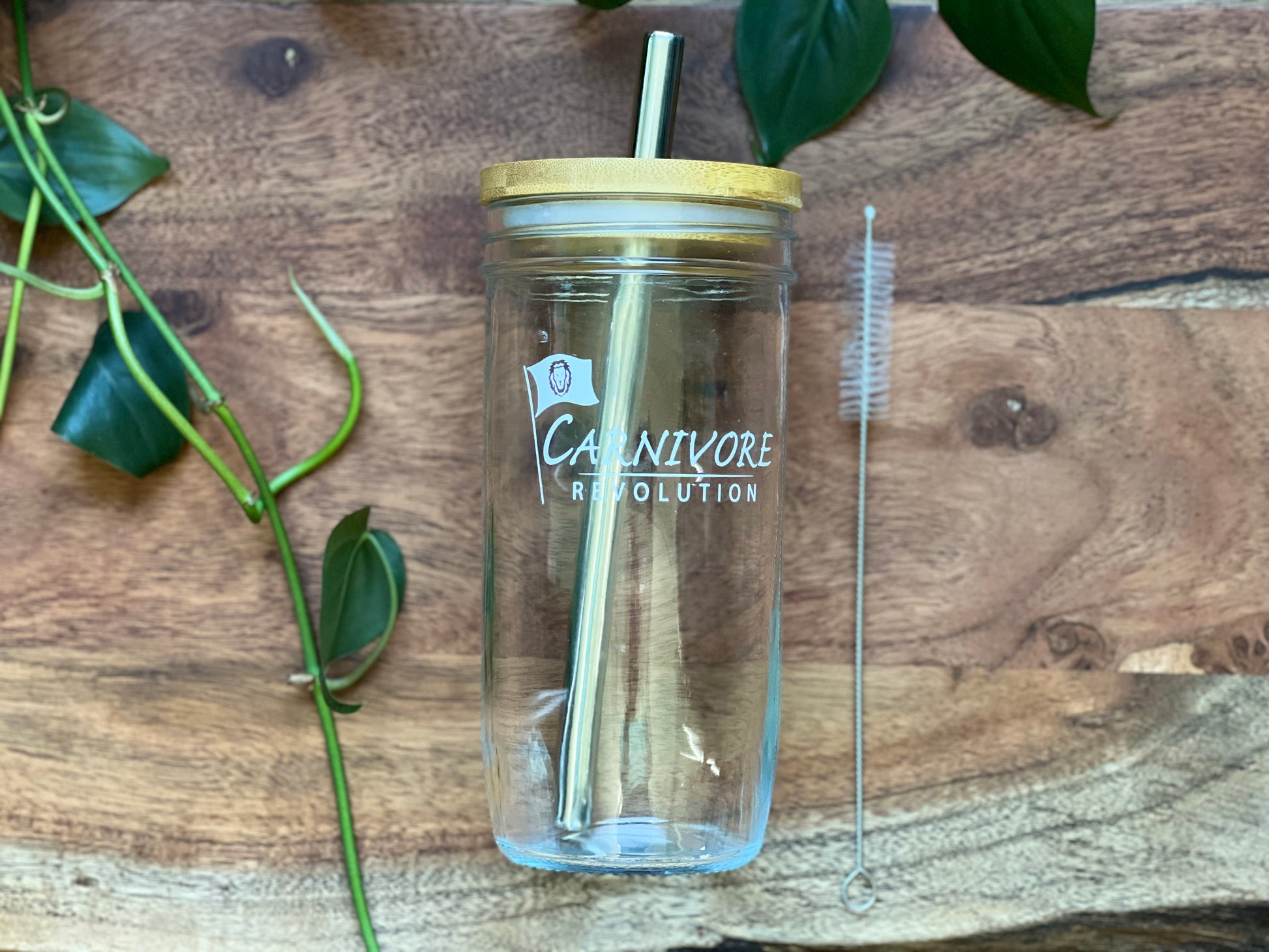 Glass and Bamboo Water Bottle with Straw